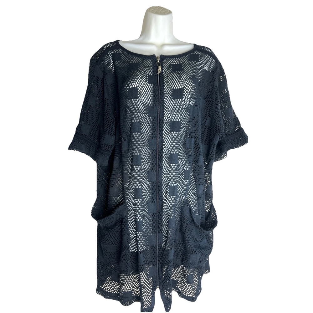 Dotti Mesh Cover Up Jacket Medium‎ Black Net Beach Pool Swimwear Women Clothing